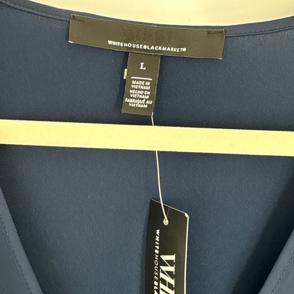 White House Black Market Navy V-Neck Blouse - Picture 5 of 6